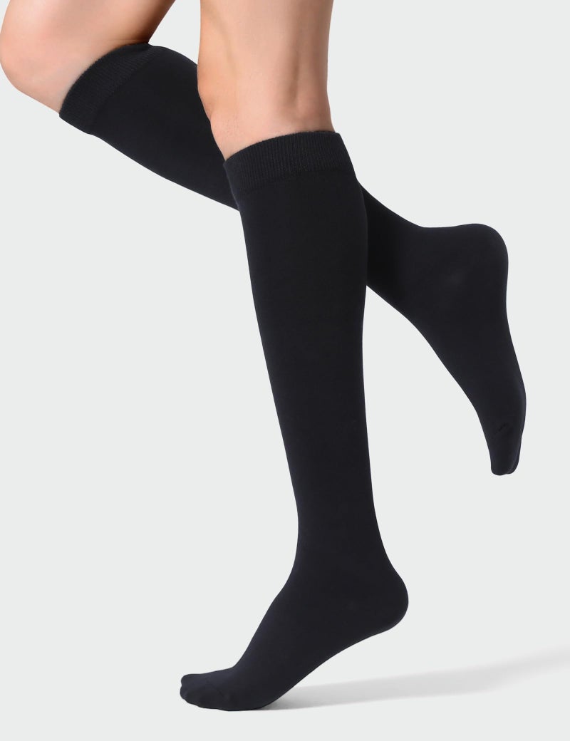 Joulli Women's Knee High Athletic Socks Stripe Calf Tube Boot Outdoor Sport Socks 3 Pairs, Black - Image 3